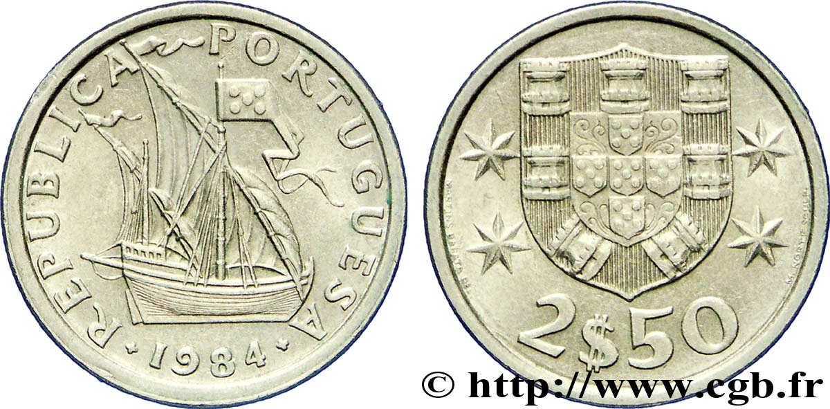 PORTUGAL 2 1/2 Escudos emblème / voilier 1984  EBC 