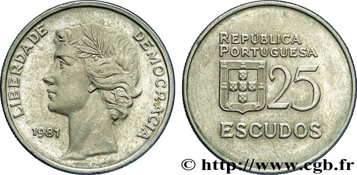 PORTUGAL 25 Escudos “liberté et démocratie” 1981  AU 