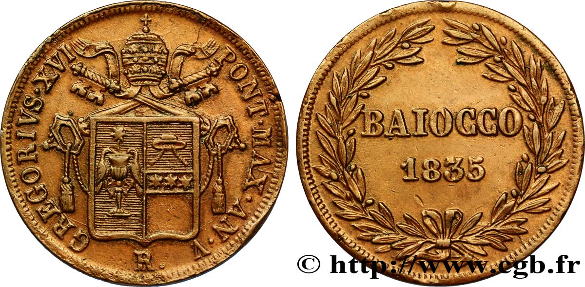 VATICANO E STATO PONTIFICIO 1 Baiocco frappé au nom de Grégoire XVI an V 1835 Rome SPL 