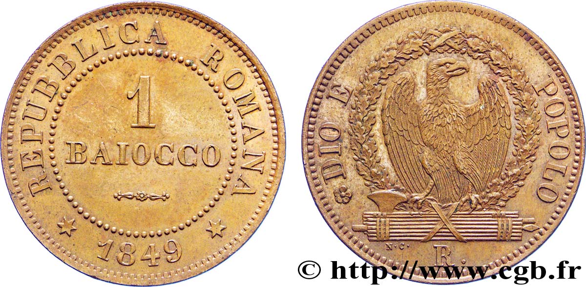 ITALIA - REPUBBLICA ROMANA 1 Baiocco République Romaine aigle sur faisceaux 1849 Rome - R SPL 