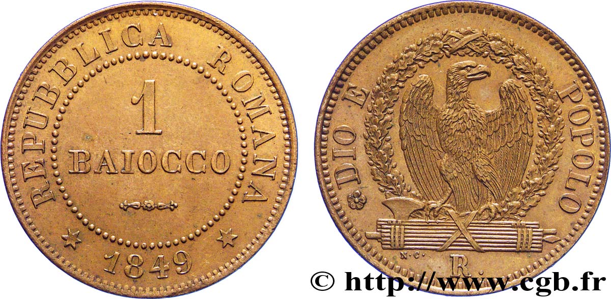 ITALY - ROMAN REPUBLIC 1 Baiocco République Romaine aigle sur faisceaux 1849 Rome - R AU 