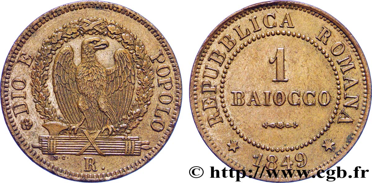 ITALIA - REPÚBLICA ROMANA 1 Baiocco République Romaine aigle sur faisceaux 1849 Rome - R EBC 
