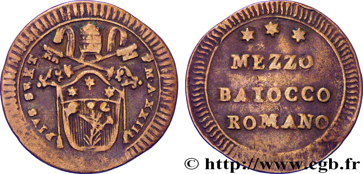 VATICANO E STATO PONTIFICIO 1/2 Baiocco armes du vatican frappée au nom de Pie VI an XXIII 1787  q.BB 