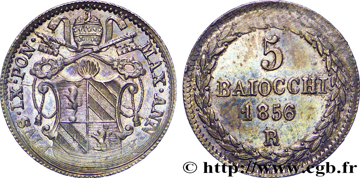 VATICAN AND PAPAL STATES 5 Baiocchi frappé au nom de Pie IX an X  1856 Rome AU 