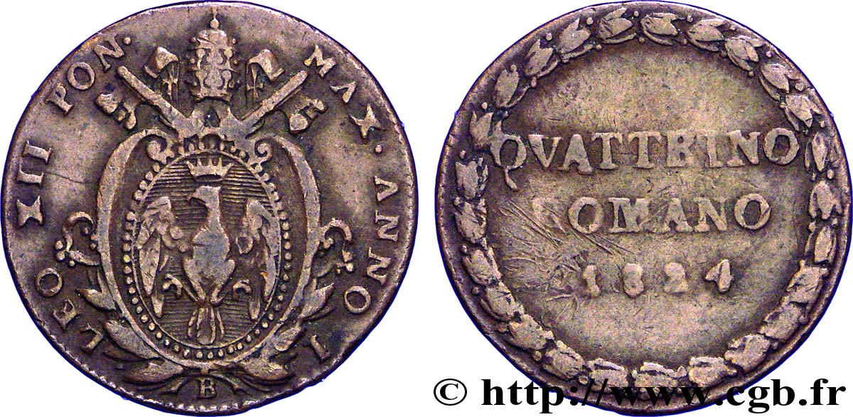 VATICAN AND PAPAL STATES 1 Quattrino frappe au nom de Léon XII an I 1824 Bologne - B VF 