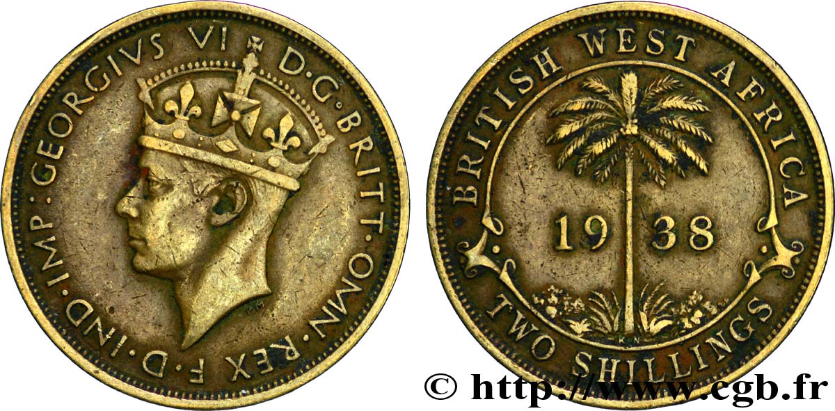 ÁFRICA OCCIDENTAL BRITÁNICA 2 Shillings Georges VI 1938 Kings Norton - KN MBC+ 