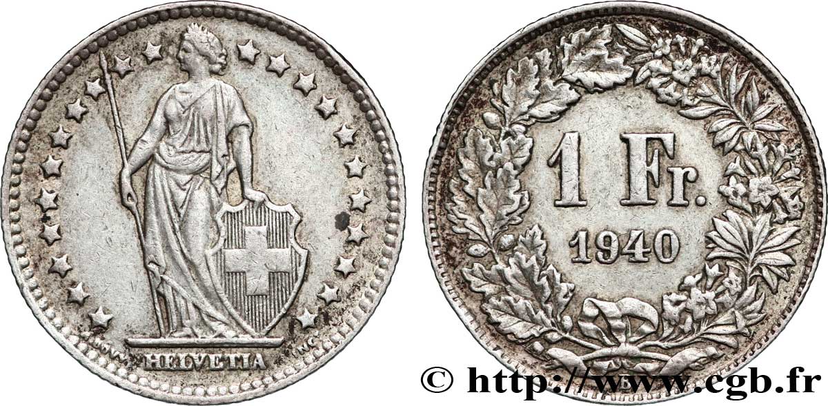SUIZA 1 Franc Helvetia 1940 Berne MBC+ 