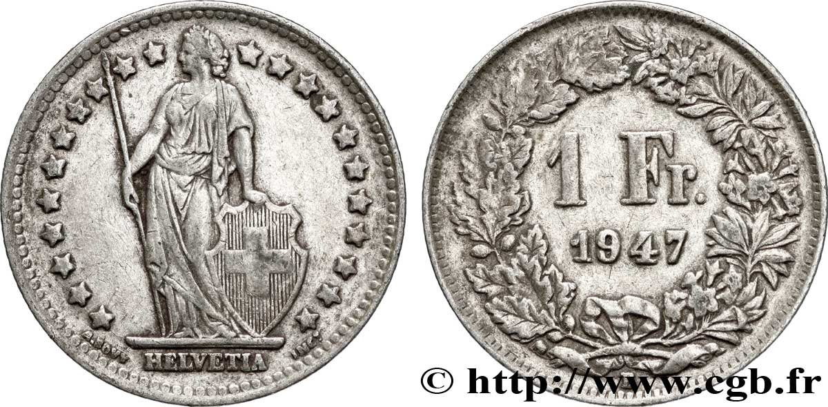 SUIZA 1 Franc Helvetia 1947 Berne - B MBC 