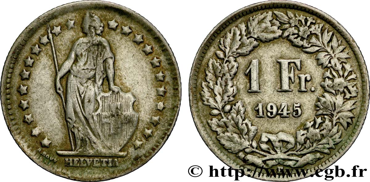 SUIZA 1 Franc Helvetia 1945 Berne - B BC+ 