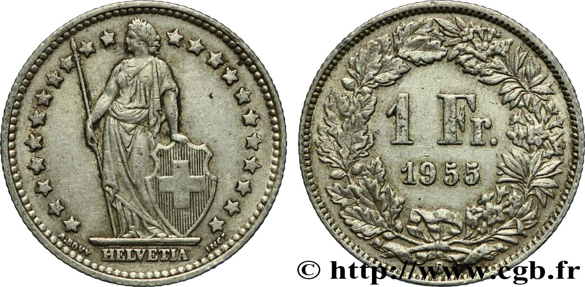 SWITZERLAND 1 Franc Helvetia 1955 Berne - B XF 
