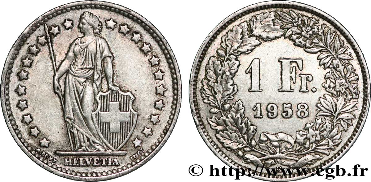 SVIZZERA  1 Franc Helvetia 1958 Berne BB 