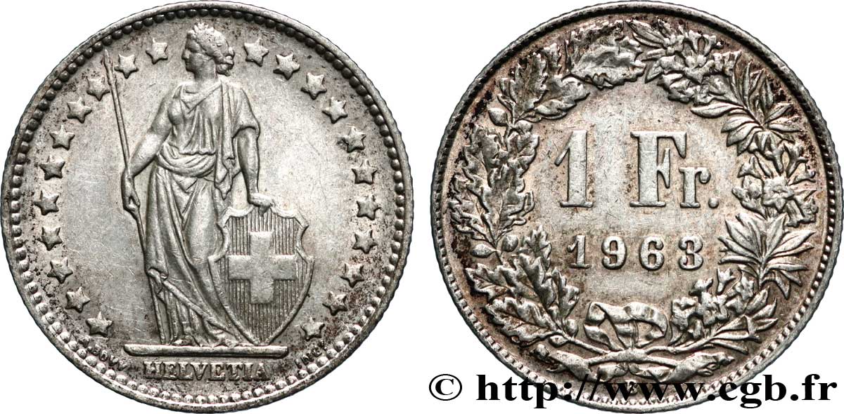 SWITZERLAND 1 Franc Helvetia 1963 Berne XF 