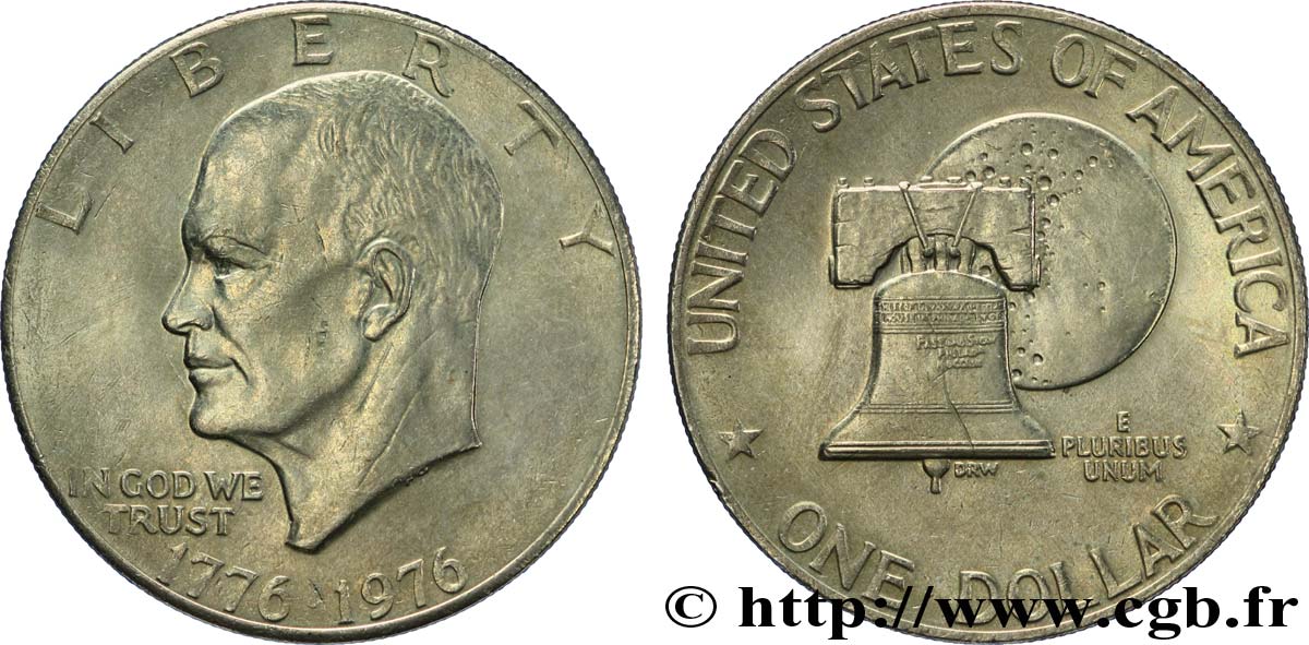 UNITED STATES OF AMERICA 1 Dollar Eisenhower bicentennaire Lune derrière la Libery Bell 1976 Philadelphie AU 
