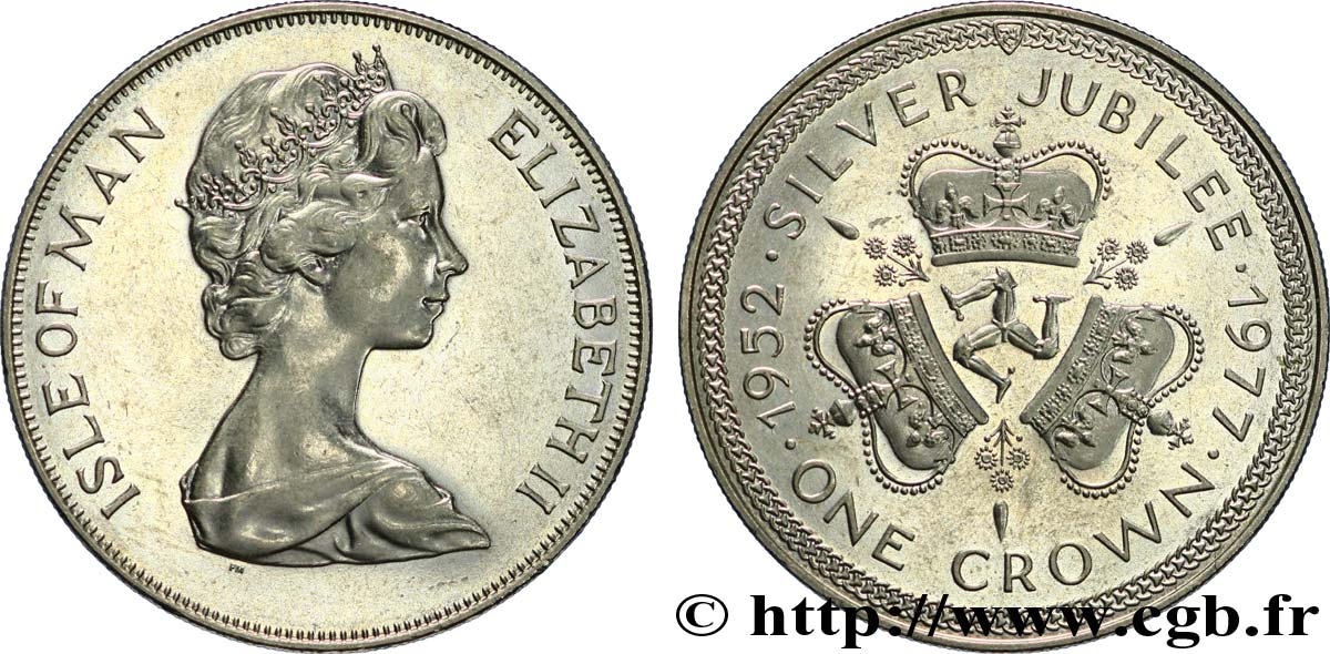 INSEL MAN 1 Crown Elisabeth II, jubilé d’argent 1977  VZ 