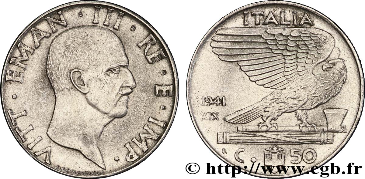 ITALIA 50 Centesimi Victor Emmanuel III an XIX 1941 Rome - R EBC 