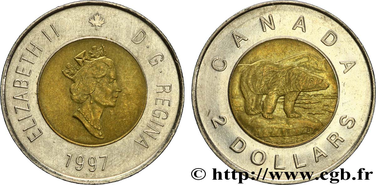 CANADá
 2 Dollars Elisabeth II / ours polaire 1997  EBC 