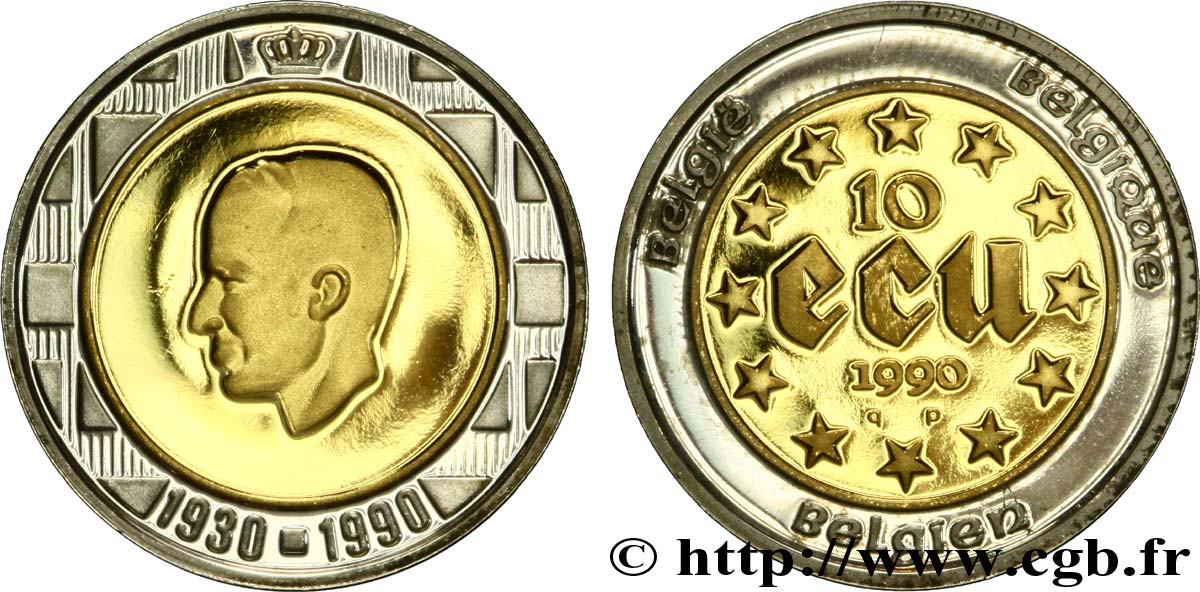 BELGIUM 10 Ecu en or et argent 60 ans du roi Baudouin Ier 1990 Bruxelles MS 