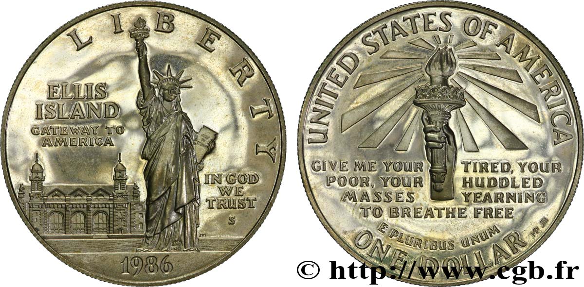 STATI UNITI D AMERICA 1 Dollar BE Statue de la Liberté, Ellis Island 1986 San Francisco - S MS 