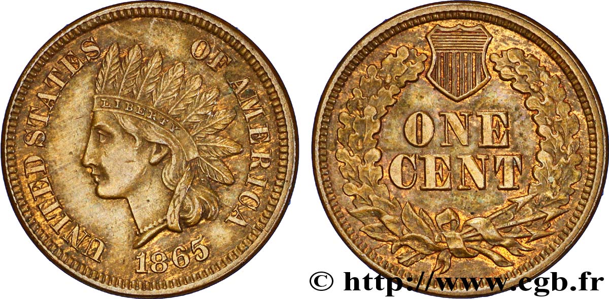 UNITED STATES OF AMERICA 1 Cent tête d’indien, 3e type 1865  AU 