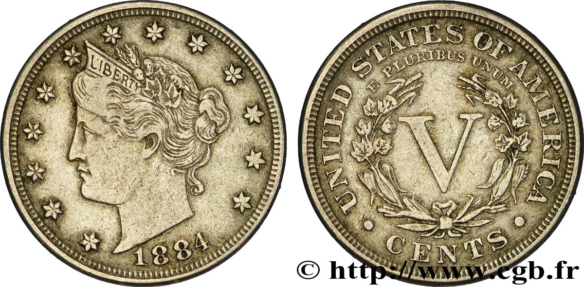 UNITED STATES OF AMERICA 5 Cents  “Liberté” 1884 Philadelphie XF 