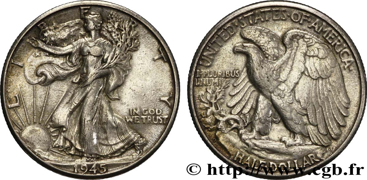 UNITED STATES OF AMERICA 1/2 Dollar Walking Liberty 1945 San Francisco - S VF 