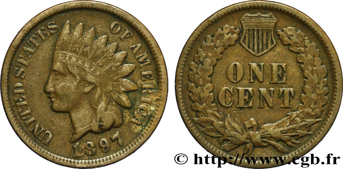 STATI UNITI D AMERICA 1 Cent tête d’indien, 3e type 1897 Philadelphie q.BB 