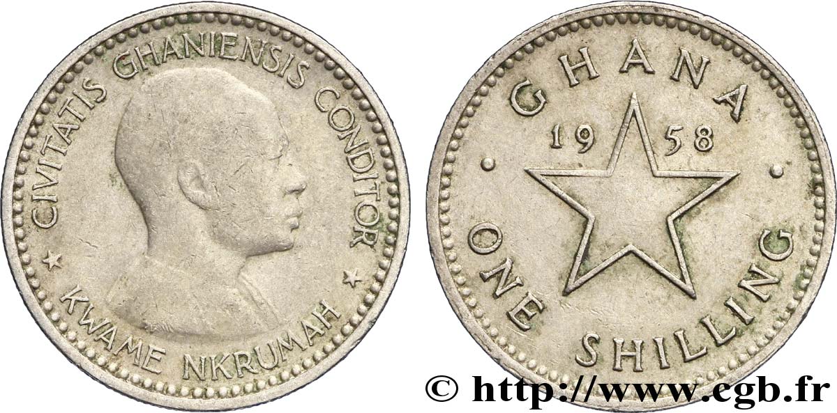 GHANA 1 Shilling Kwame Nkrumah / étoile 1958  q.BB 