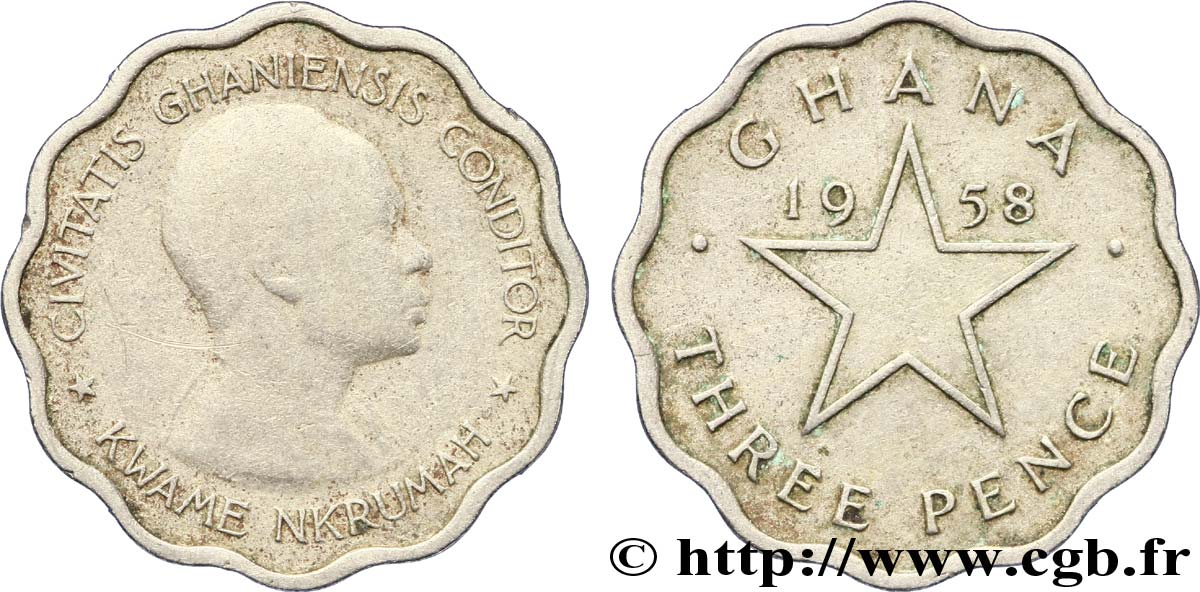 GHANA 3 Pence Kwame Nkrumah / étoile 1958  BC+ 