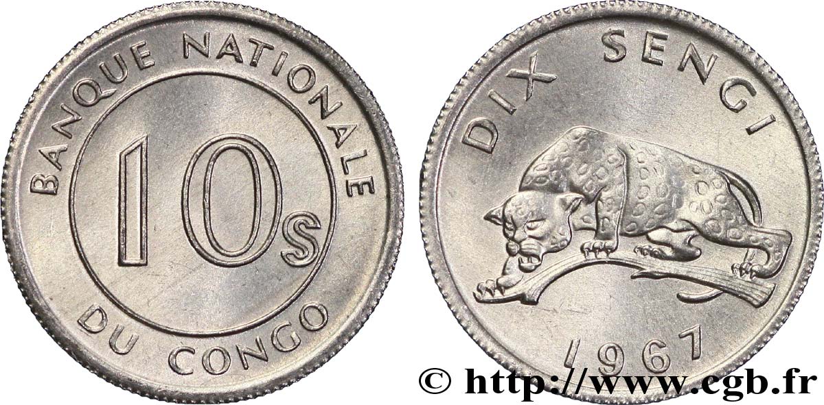 CONGO, DEMOCRATIC REPUBLIC 10 Sengi léopard sur une branche 1967  MS 