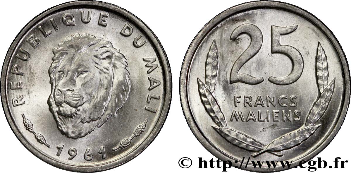 MALI 25 Francs Maliens lion 1961 Paris SPL 