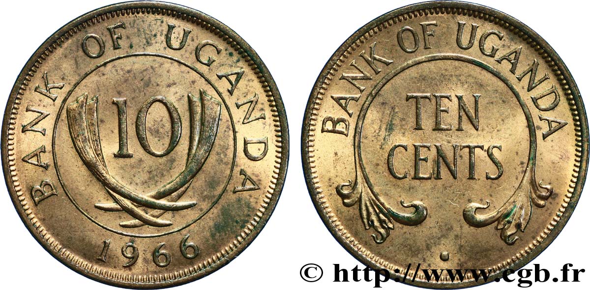 UGANDA 10 Cents défenses d’éléphants 1966  MS 