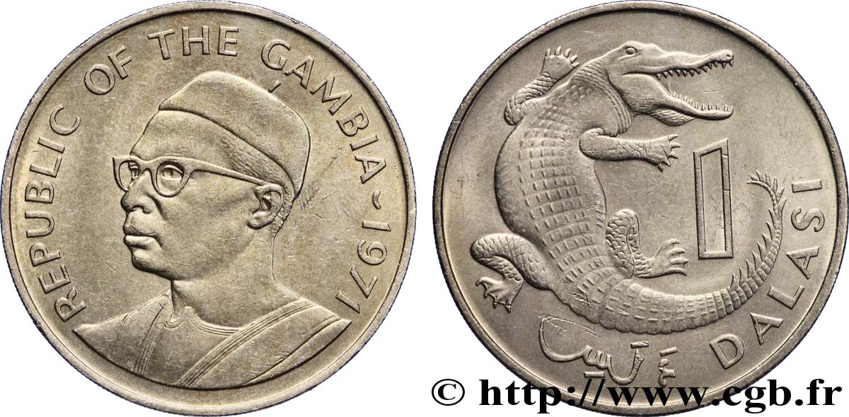 GAMBIA 1 Dalasi Sir Dawda Jawara / crocodile 1971  EBC 