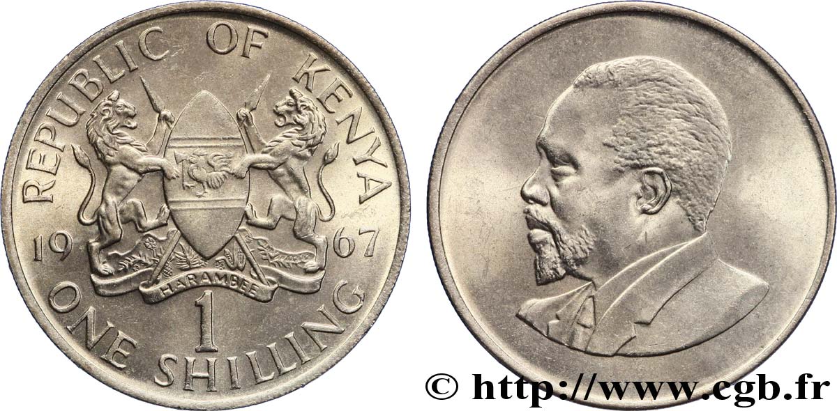 KENYA 1 Shilling emblème / Mzee Jomo Kenyatta 1967  SPL 