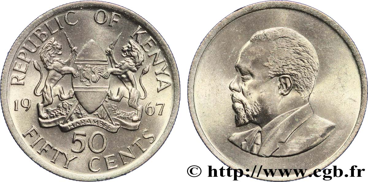 KENIA 50 Cents emblème / Mzee Jomo Kenyatta 1967  fST 