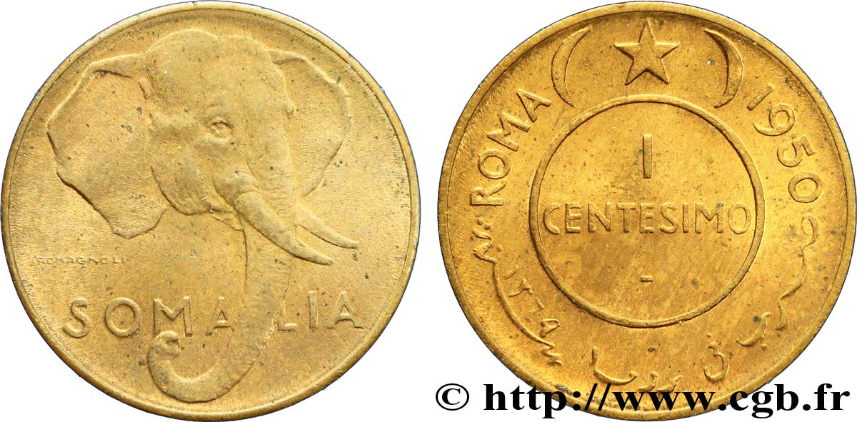 SOMALIA ITALIANA 1 Centesimo éléphant 1950 Rome EBC 