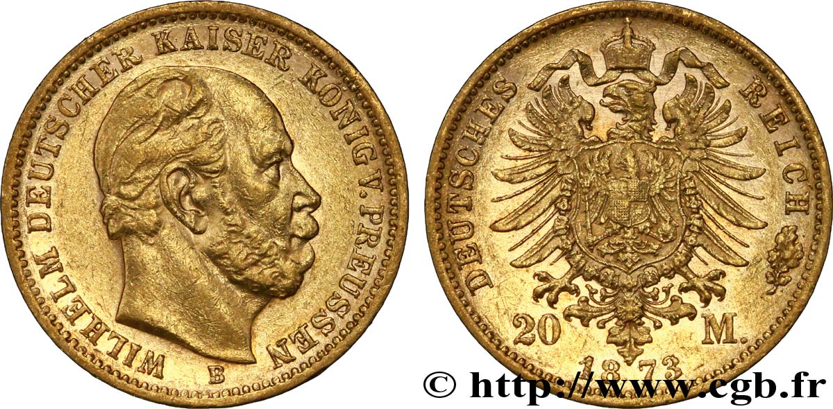 ALEMANIA - PRUSIA 20 Mark Guillaume Ier, 1e type 1873 Hanovre EBC 