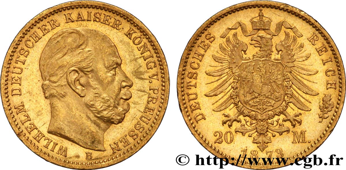 GERMANY - PRUSSIA 20 Mark Guillaume Ier, 1e type 1873 Hanovre AU 