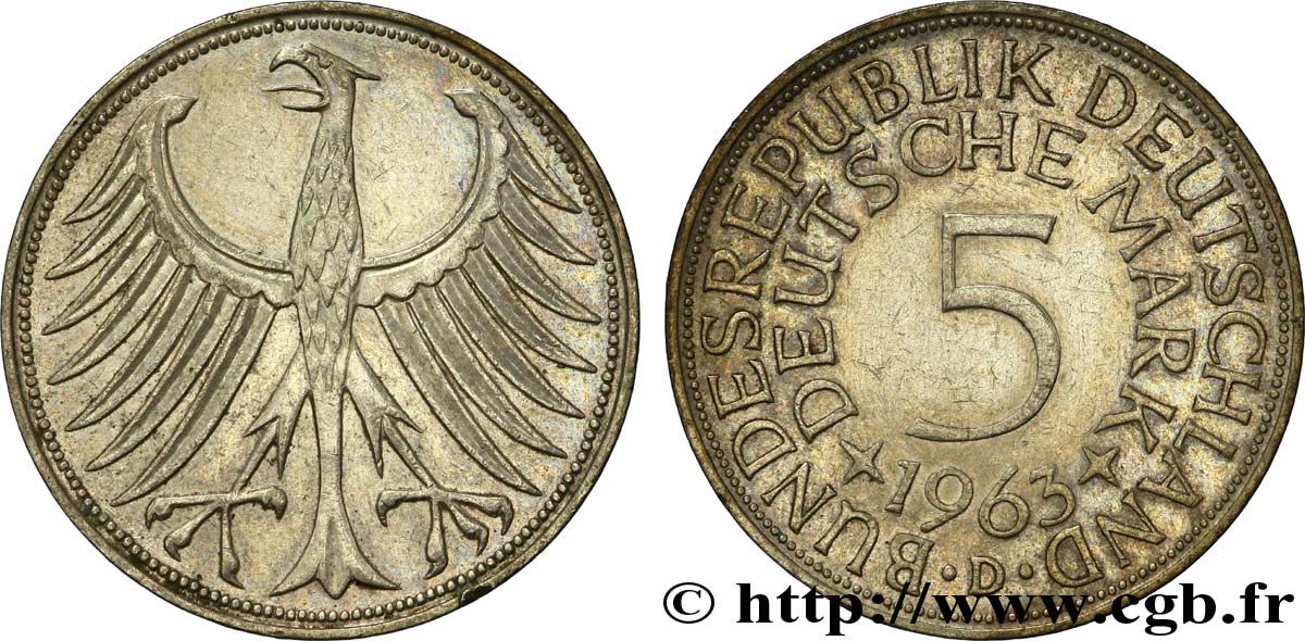 DEUTSCHLAND 5 Mark aigle héraldique  1963 Munich - D VZ 