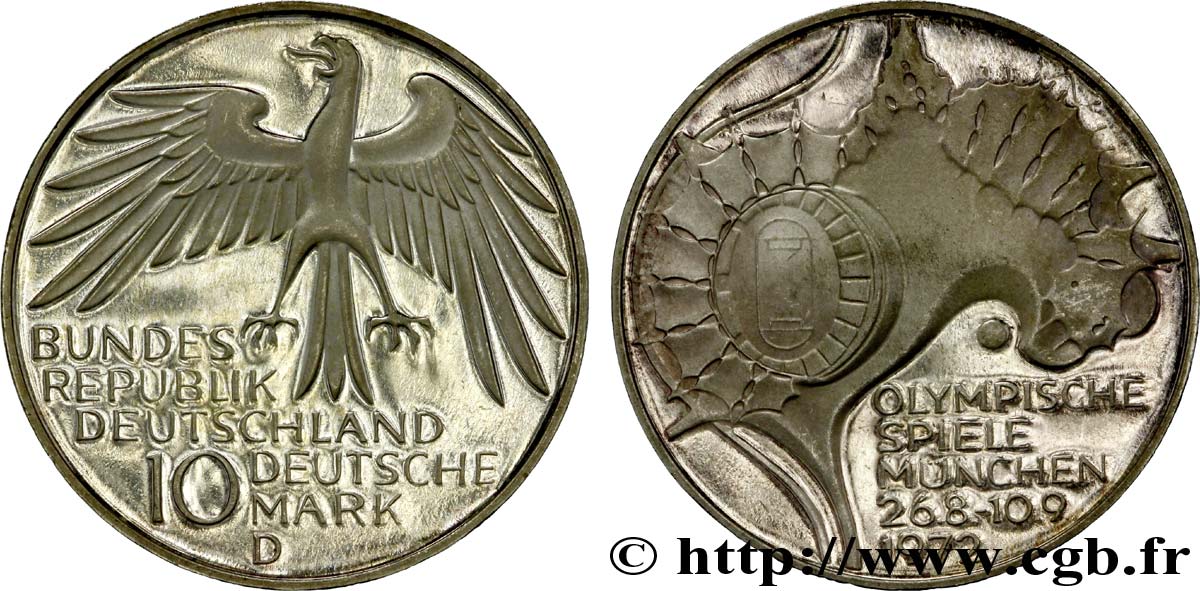 GERMANY 10 Mark BE (Proof) J.O de Munich 1972, vue aérienne du stade olympique 1972 Munich AU 