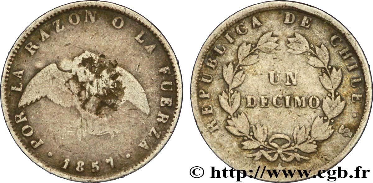 CHILE
 1 Decimo condor 1857 Santiago - S° fS 