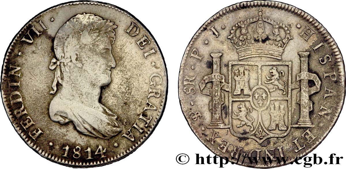 BOLIVIA 8 Reales Ferdinand VII d’Espagne  PJ 1814 Potosi VF 