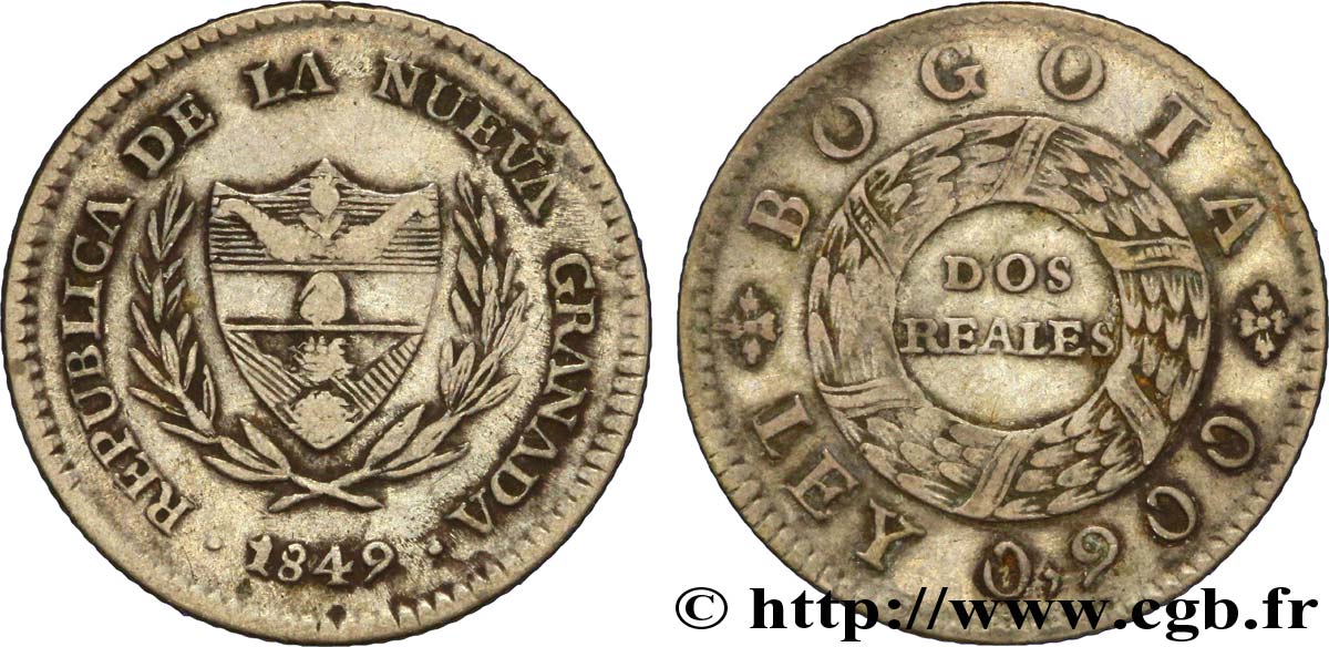 KOLUMBIEN 2 Reales Nueva Granada 1849 Bogota (Santa Fe de Bogotá) SS 