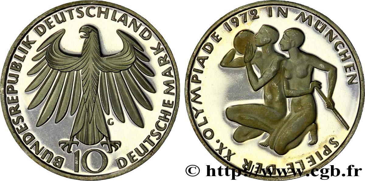 GERMANIA 10 Mark BE (Proof) XXe J.O. Munich : basket-ball et canoeing / aigle 1972 Karlsruhe - G MS 