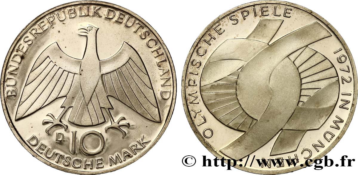 GERMANIA 10 Mark BE (proof) XXe J.O. Munich : l’idéal olympique / aigle 1972 Munich MS 
