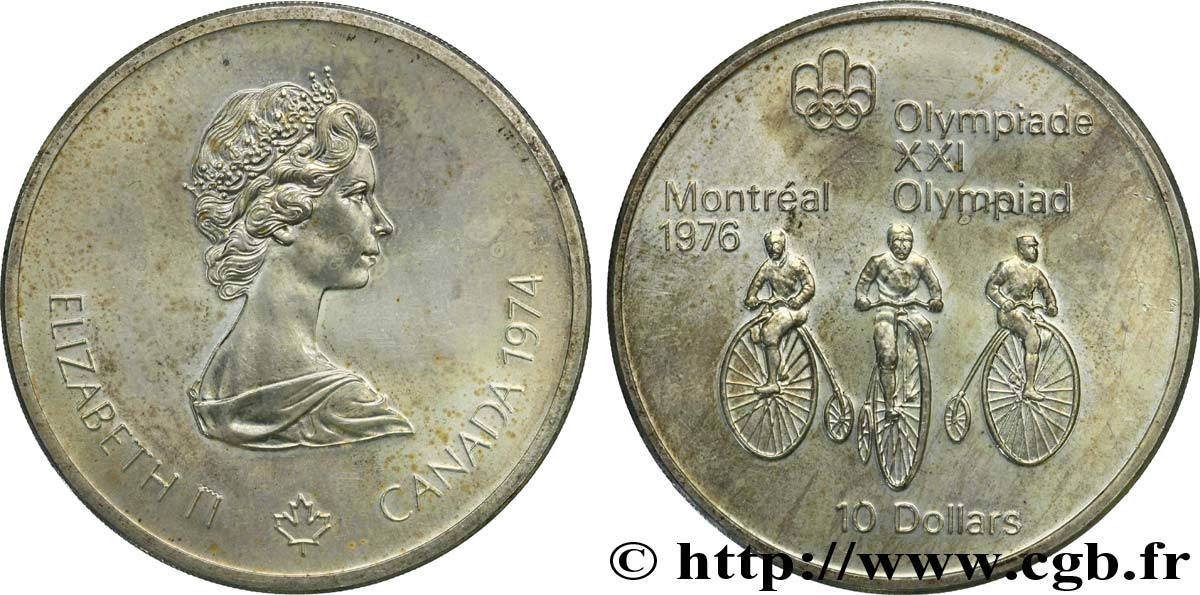 CANADA 10 Dollars JO Montréal 1976 cyclisme : grand bi / Elisabeth II 1974  MS 