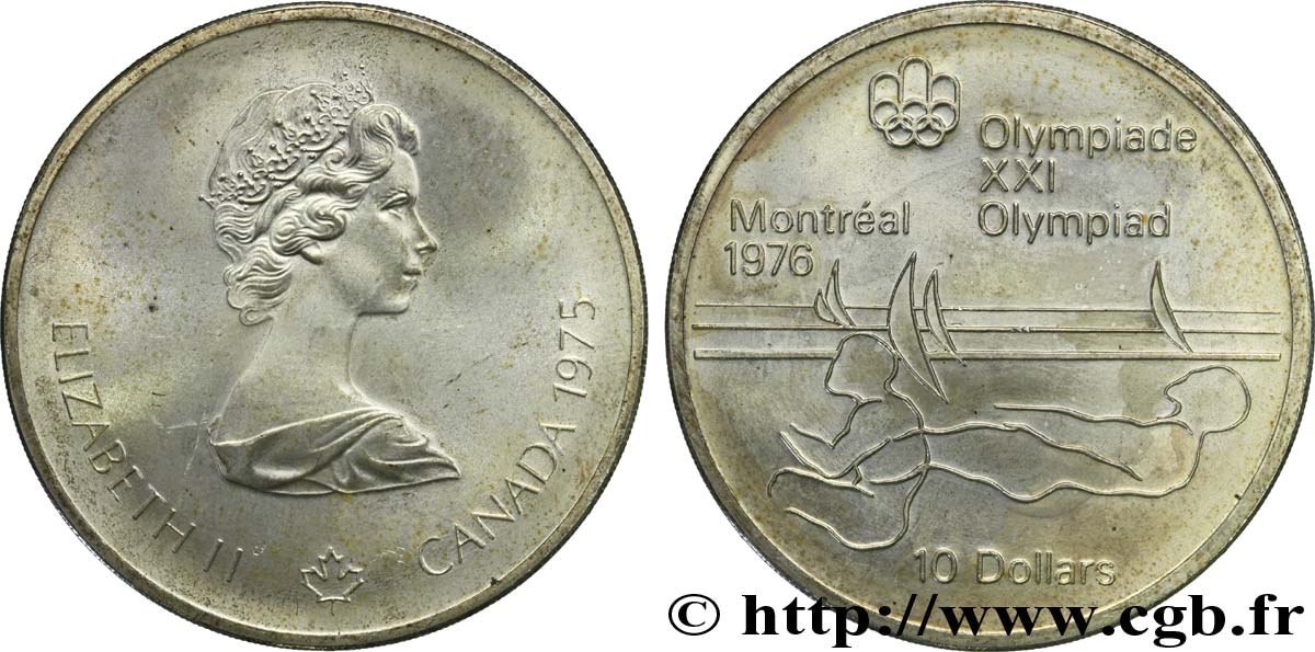 KANADA 10 Dollars JO Montréal 1976 voile 1975  VZ 