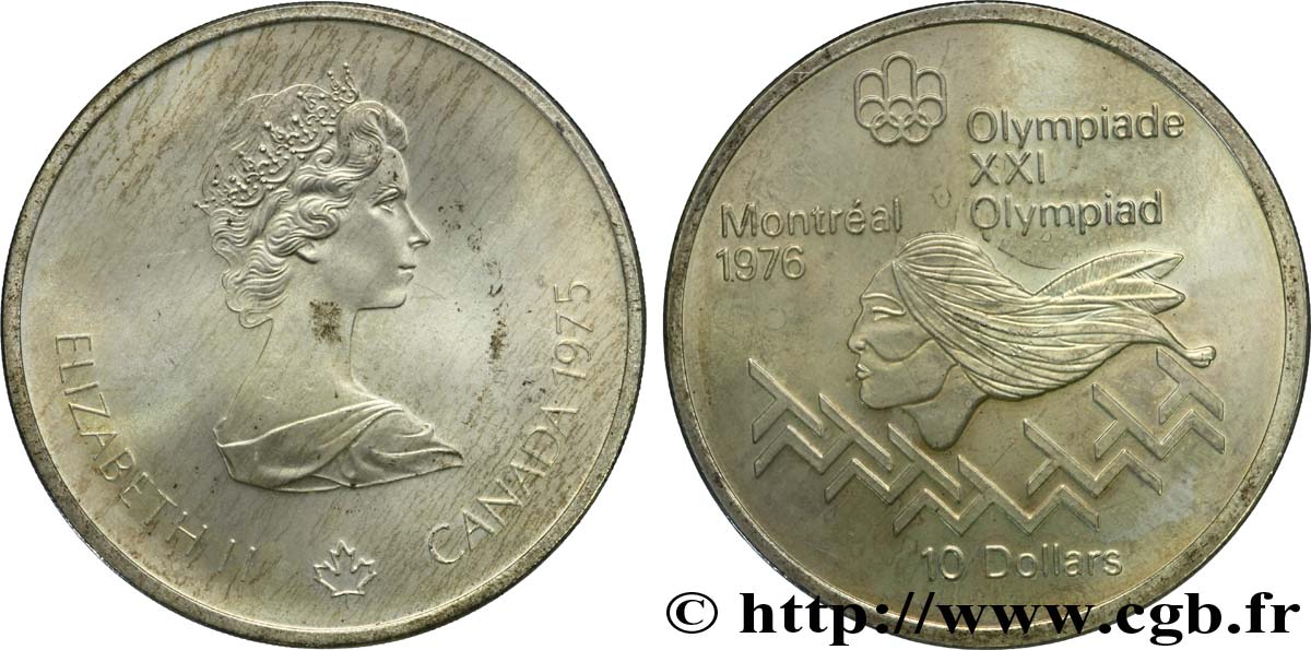 KANADA 10 Dollars JO Montréal 1976 saut d’obstacles hommes / Elisabeth II 1975  VZ 