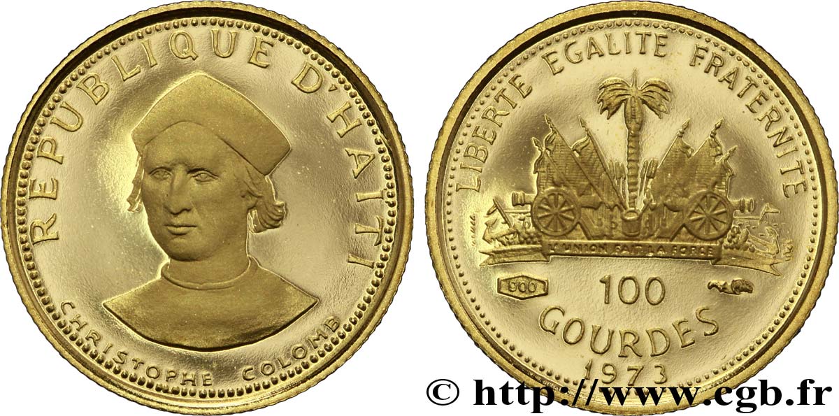 HAITI 100 Gourdes Proof Christophe Colomb / armes 1973  ST 