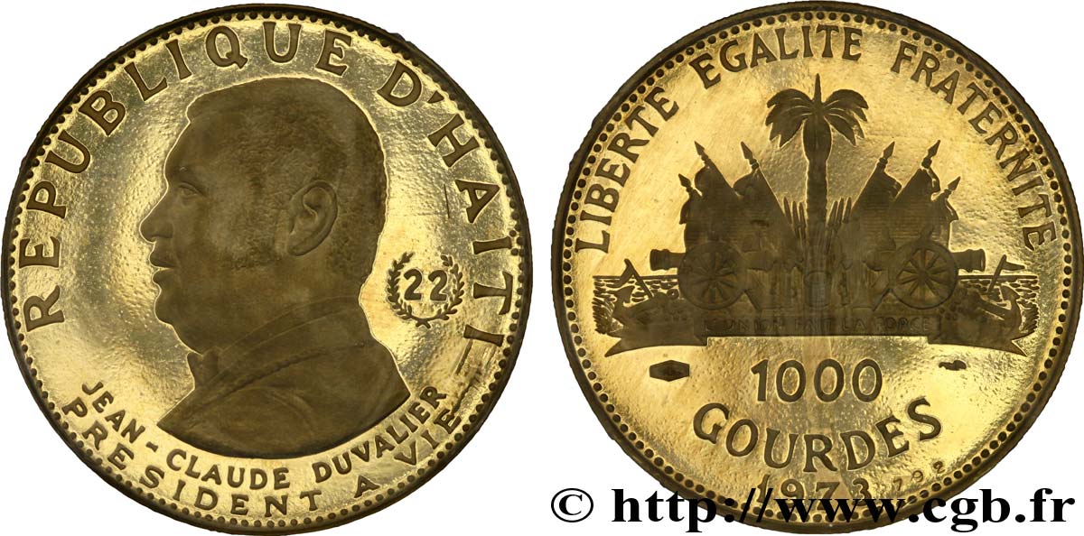 HAITI 1000 Gourdes Proof Jean-Claude Duvalier / armes 1973  FDC 