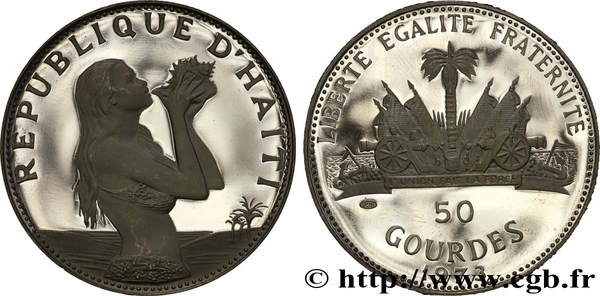 HAITI 50 Gourdes Proof femme au coquillage / armes 1973  SC 